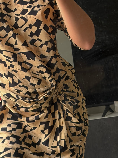 Abstract Print Mini Dress with Ruched Side Detail