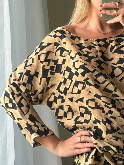 Abstract Print Mini Dress with Ruched Side Detail