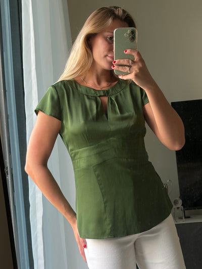Ann Taylor Petite Olive Green Structured Blouse