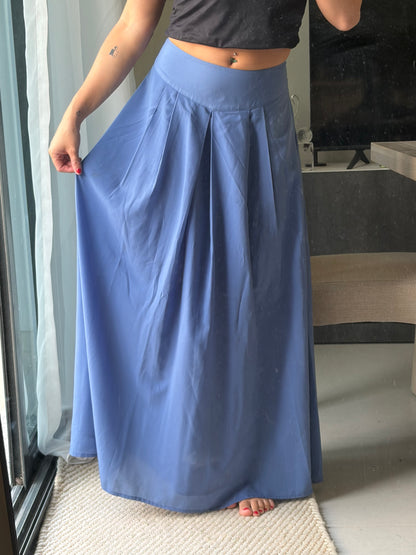 blue high-waisted maxi skirt