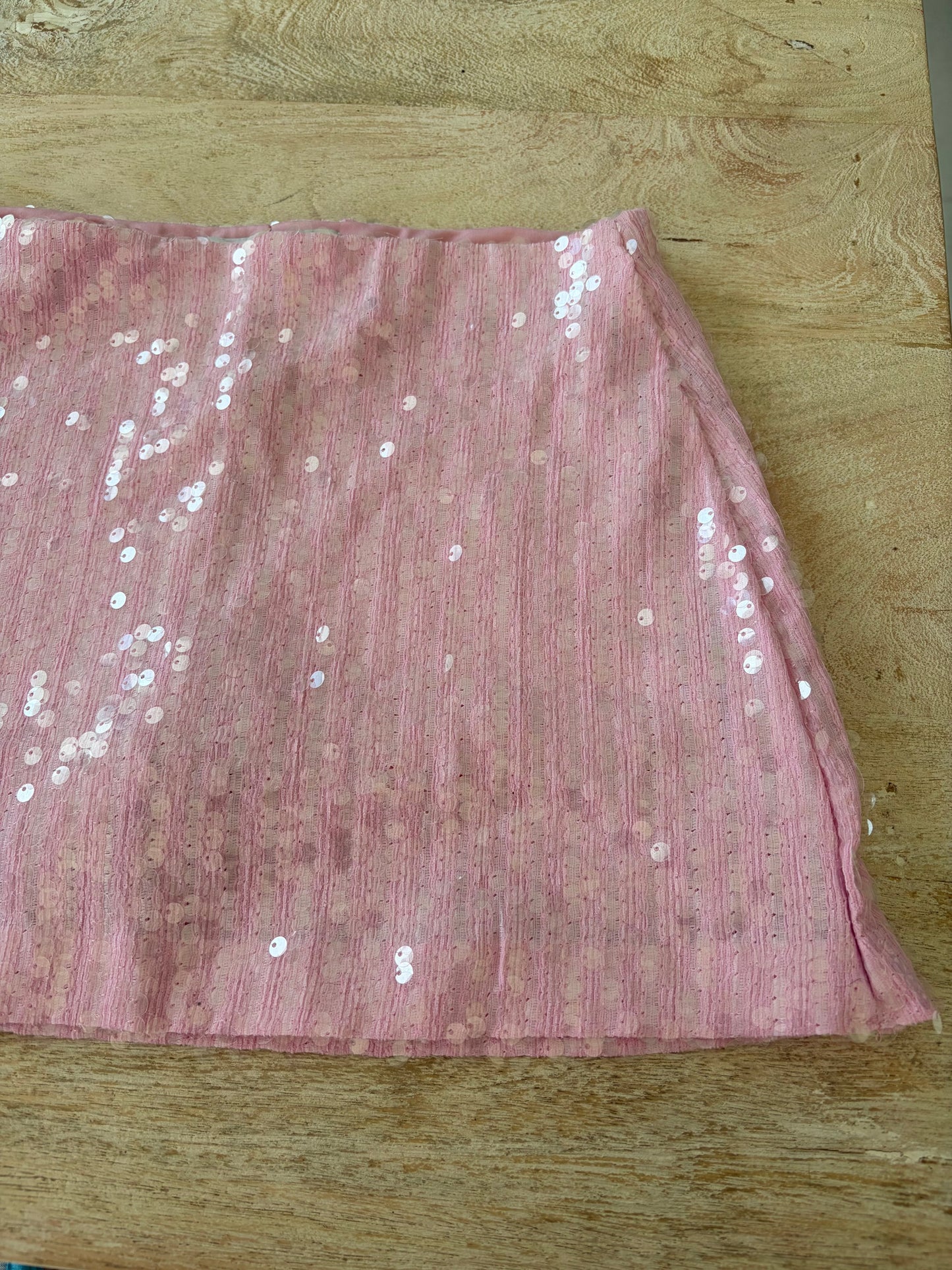 pink sequin ruched mini skirt