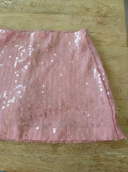 pink sequin ruched mini skirt