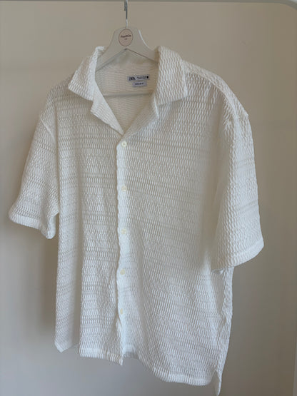 white textured Zara top