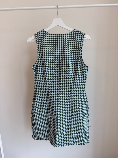 Green & White Patterned Button-Front Dress