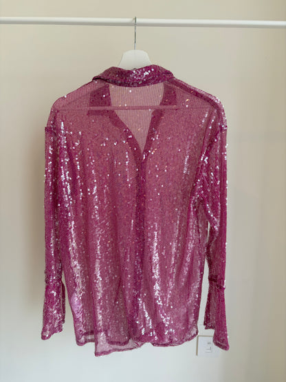 Pink Sequin Sheer Shirt – Boohoo