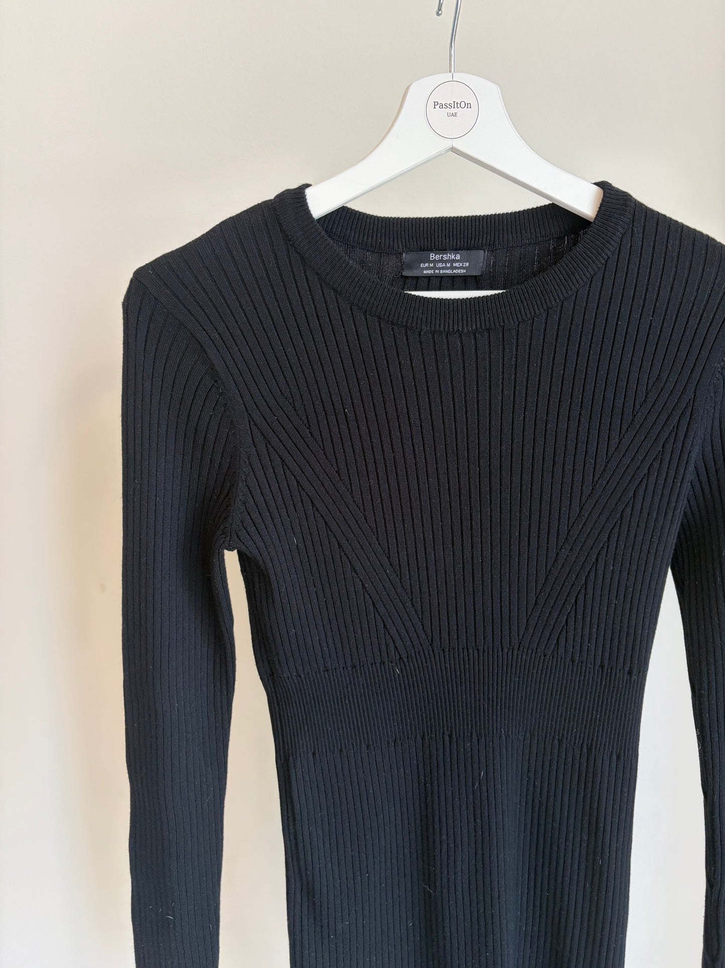 Black Ribbed Knit Bodycon Dress – Bershka