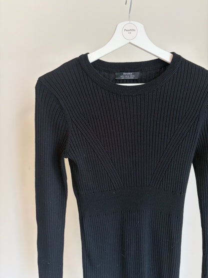 Black Ribbed Knit Bodycon Dress – Bershka