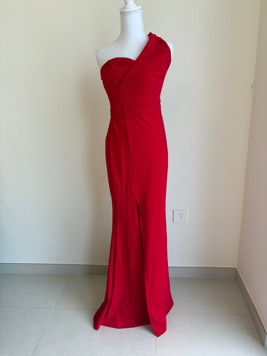 Red One-Shoulder Evening Gown