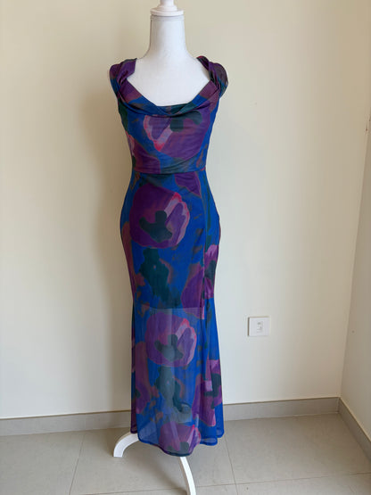 Blue & Purple Floral Midi Dress