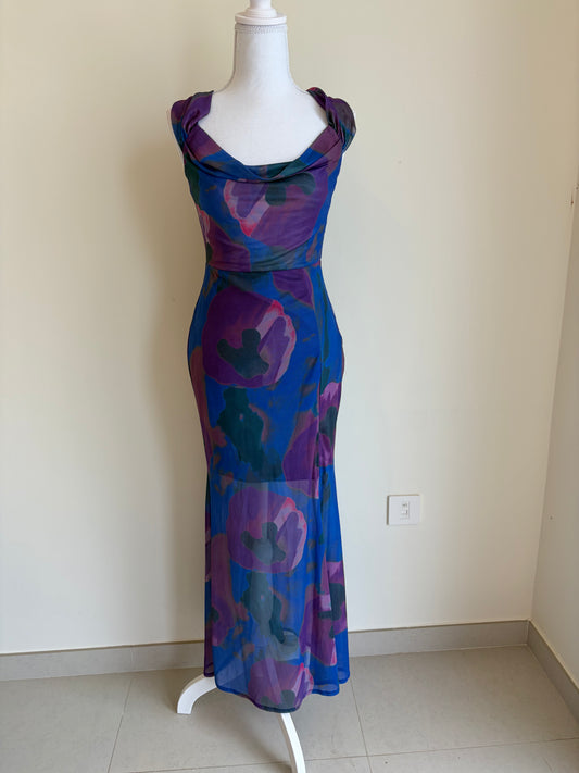 Blue & Purple Floral Midi Dress