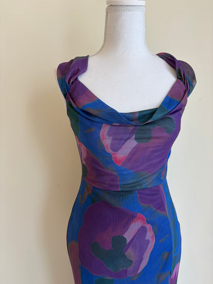 Blue & Purple Floral Midi Dress