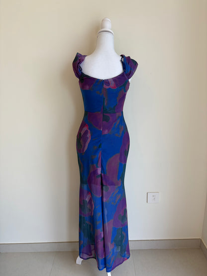 Blue & Purple Floral Midi Dress