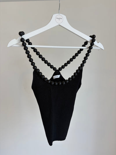 Black Knit Top with Beaded Straps (Lumina)