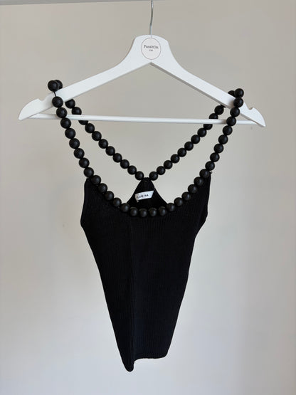 Black Knit Top with Beaded Straps (Lumina)