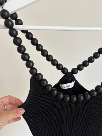 Black Knit Top with Beaded Straps (Lumina)