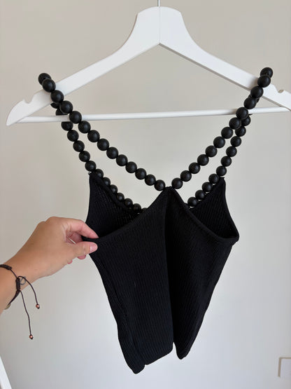 Black Knit Top with Beaded Straps (Lumina)
