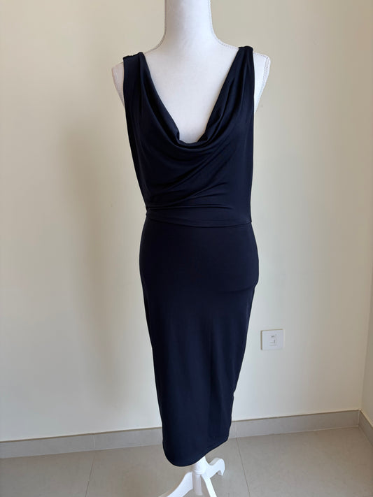 navy  Cowl Neck Midi Dress