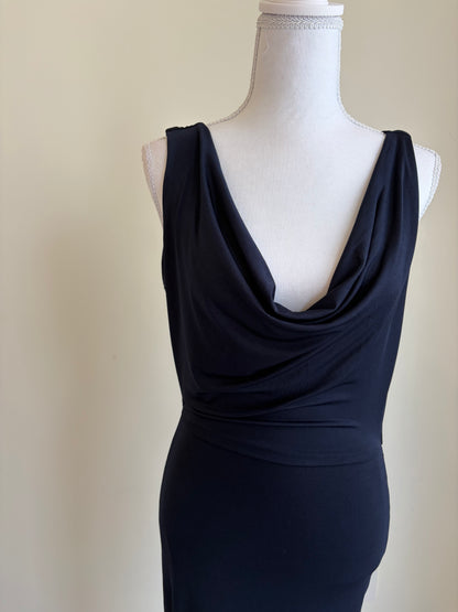 navy  Cowl Neck Midi Dress