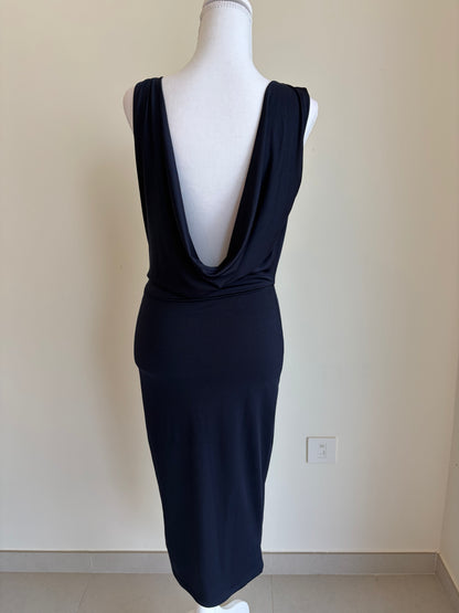 navy  Cowl Neck Midi Dress