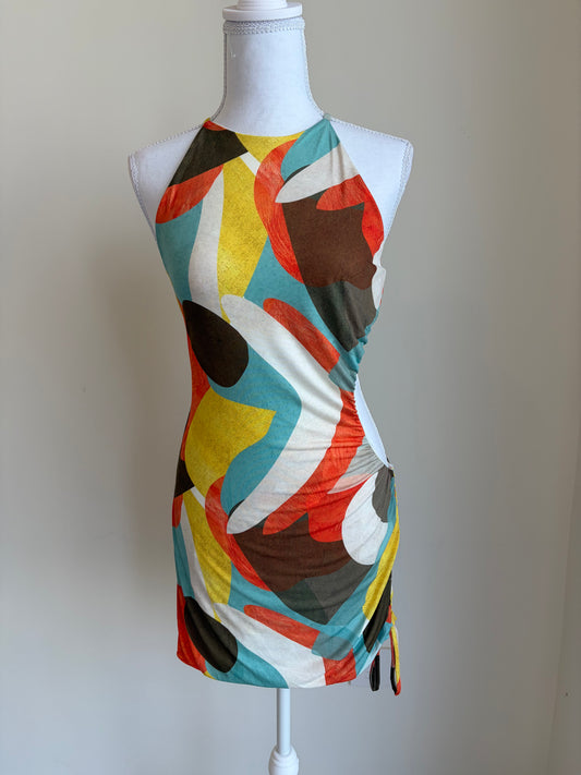 PrettyLittleThing Abstract Halter Mini Dress