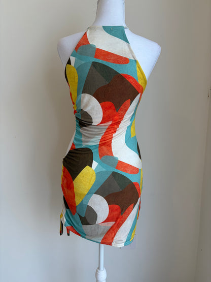 PrettyLittleThing Abstract Halter Mini Dress