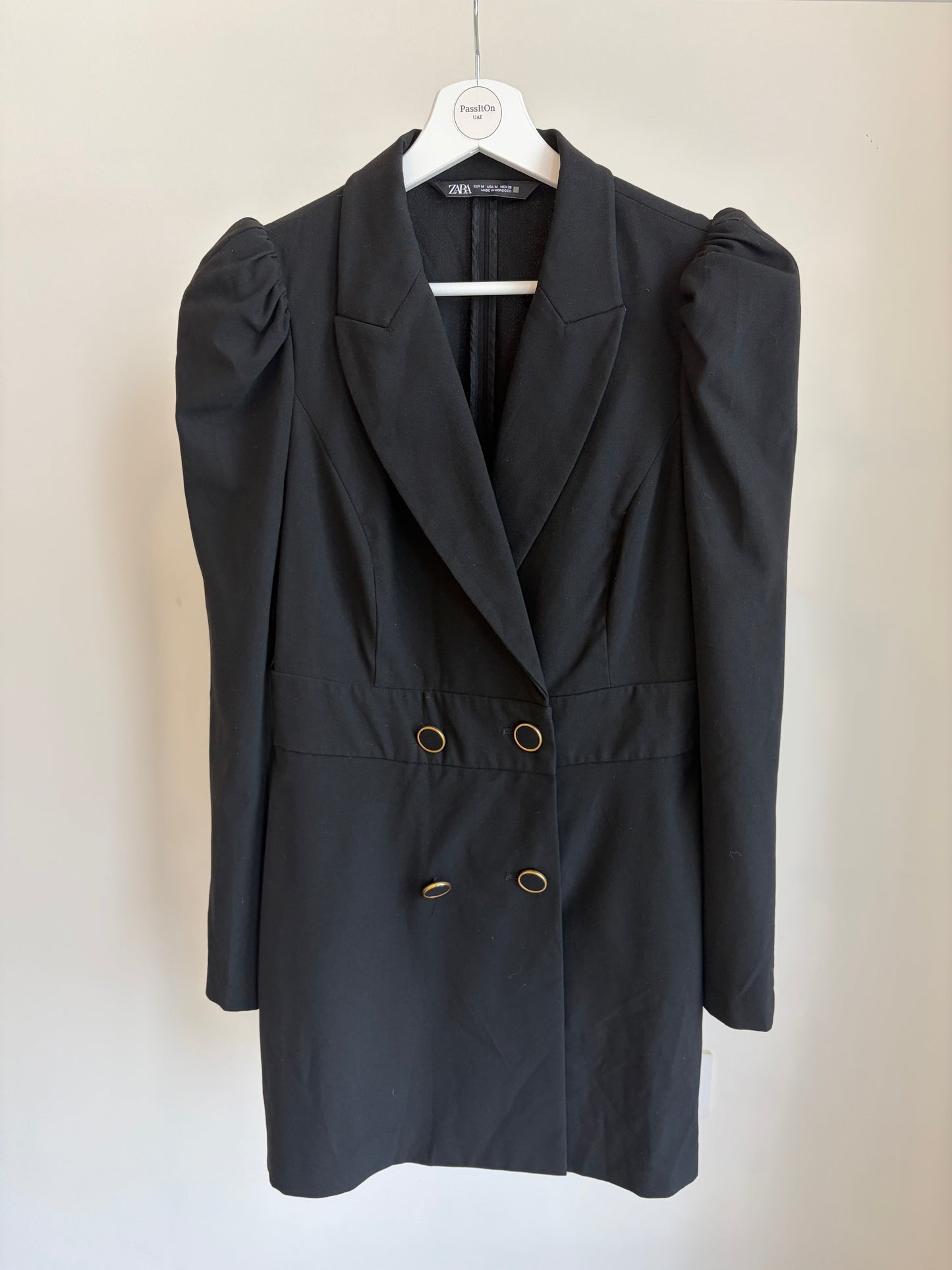 ZARA Black Blazer Dress with Gold Buttons