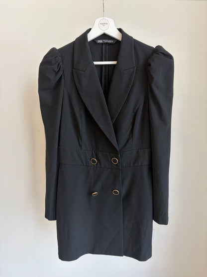ZARA Black Blazer Dress with Gold Buttons