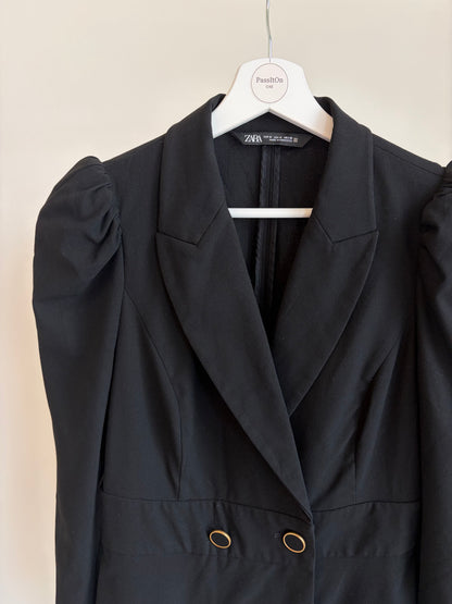 ZARA Black Blazer Dress with Gold Buttons