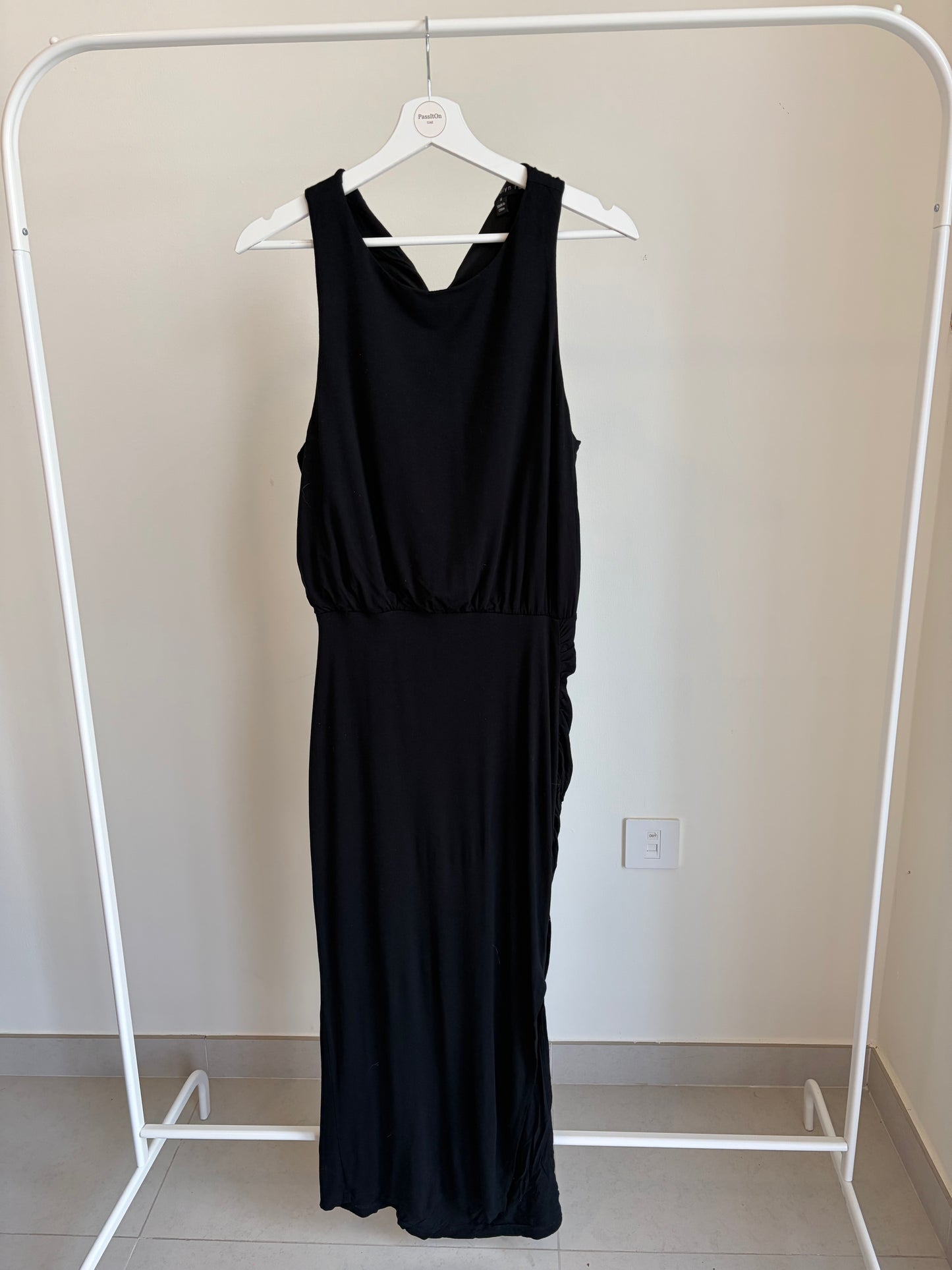 Black Ruched Midi Dress (Sleeveless)