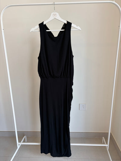 Black Ruched Midi Dress (Sleeveless)