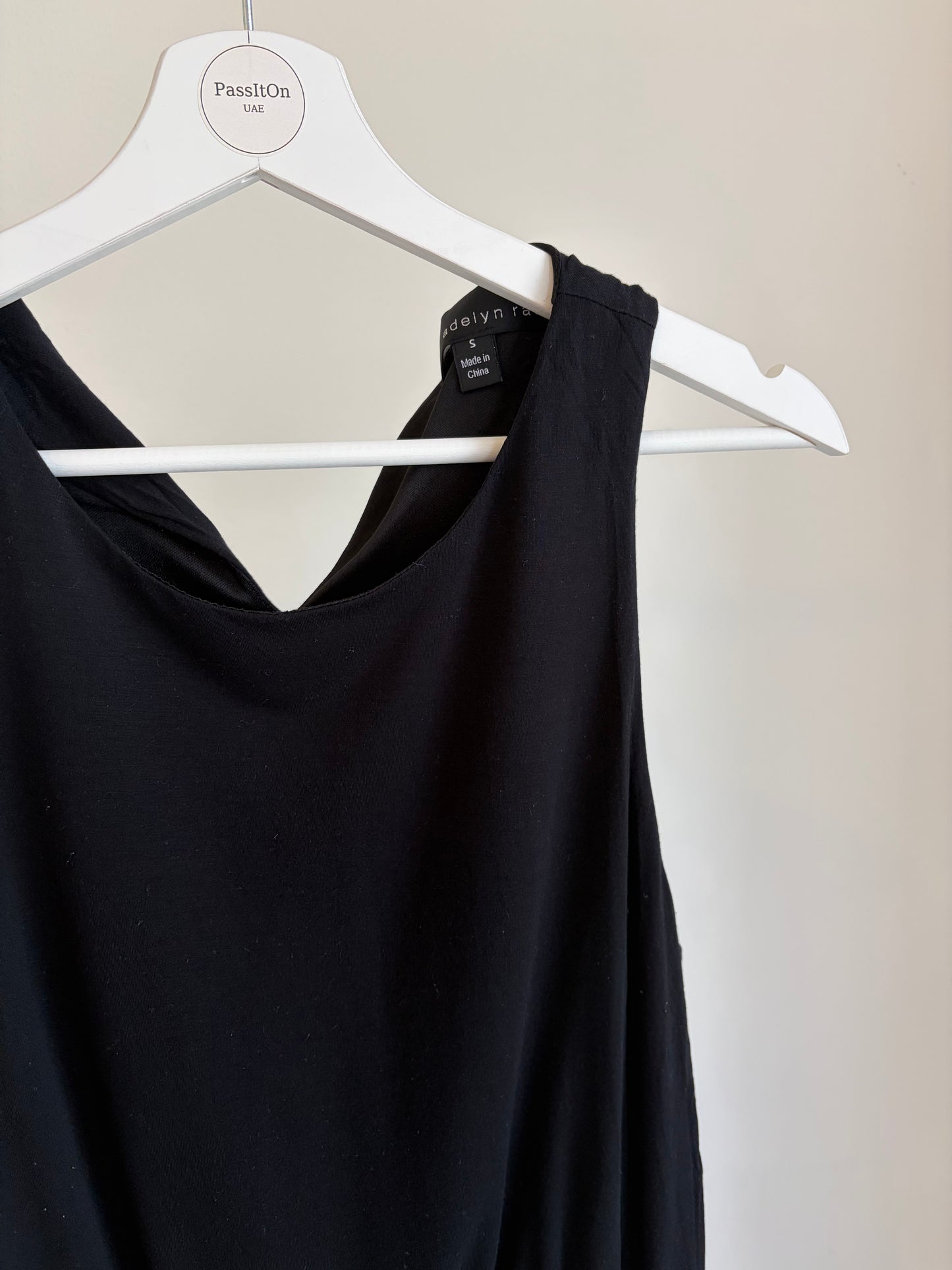 Black Ruched Midi Dress (Sleeveless)