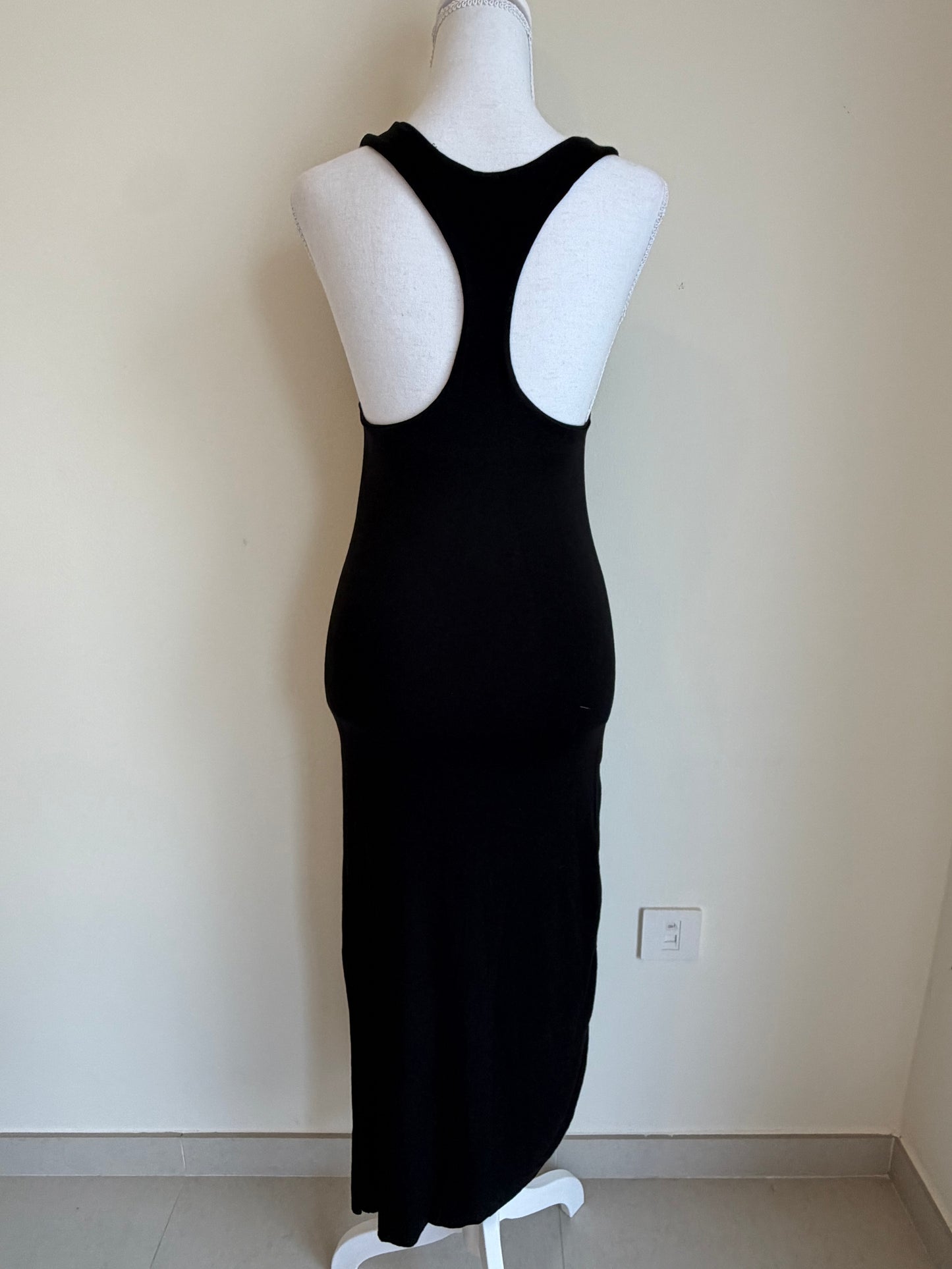 Black Bodycon Midi Dress (Ruched Detail)