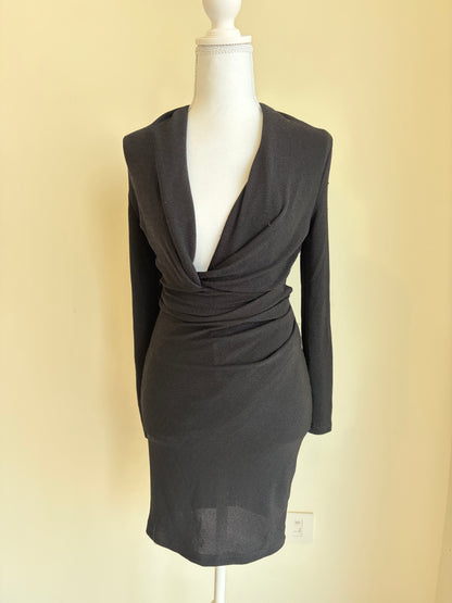 Black Draped Bodycon Dress (Long Sleeve)