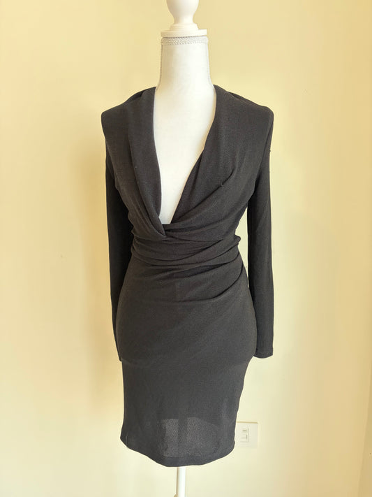 Black Draped Bodycon Dress (Long Sleeve)