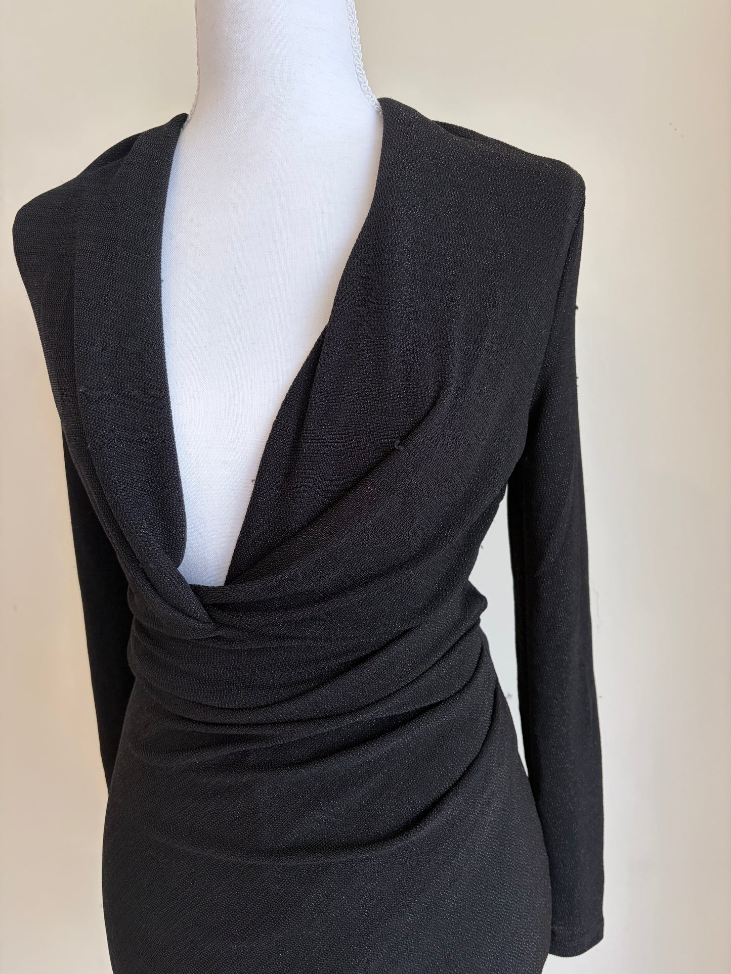 Black Draped Bodycon Dress (Long Sleeve)