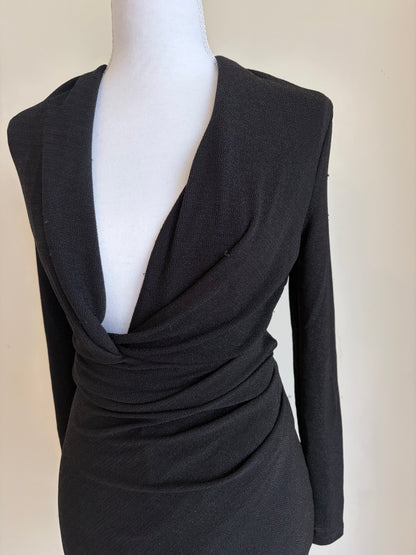Black Draped Bodycon Dress (Long Sleeve)