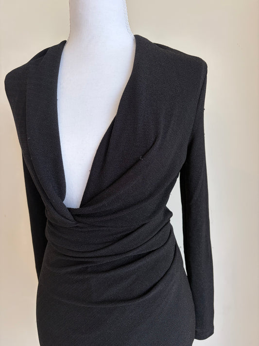 Black Draped Bodycon Dress (Long Sleeve)