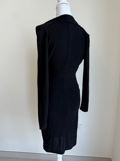 Black Draped Bodycon Dress (Long Sleeve)