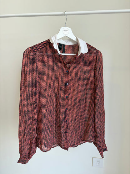 Printed Button-Up Blouse with Contrast Collar