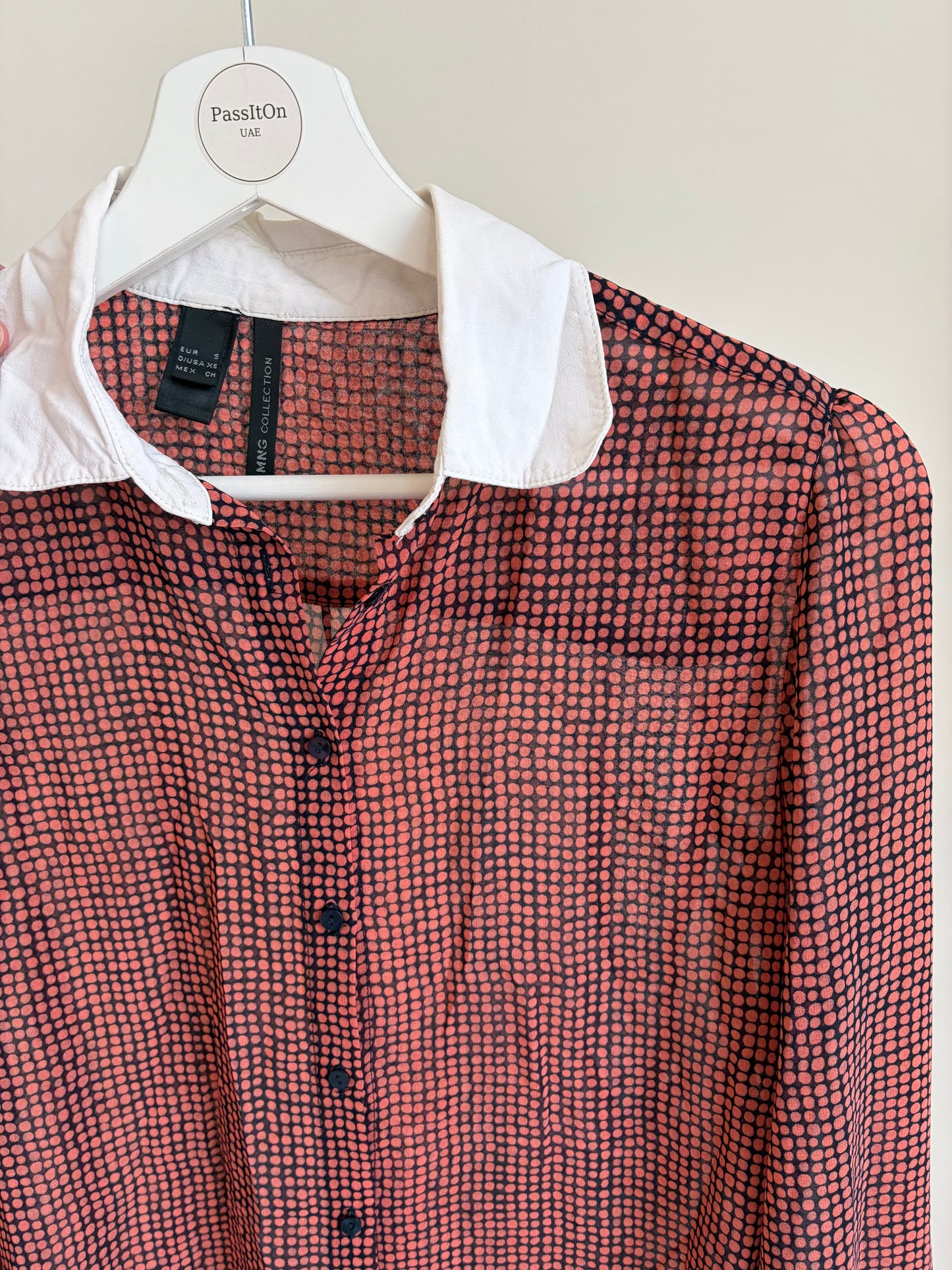 Printed Button-Up Blouse with Contrast Collar
