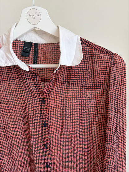 Printed Button-Up Blouse with Contrast Collar