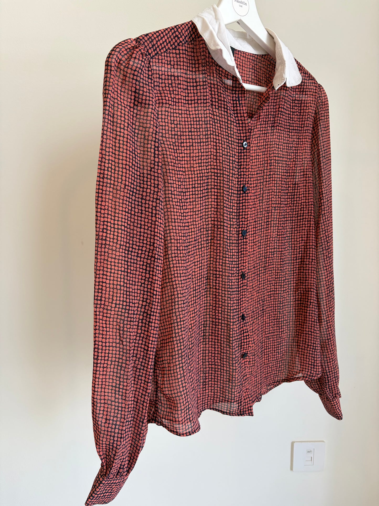 Printed Button-Up Blouse with Contrast Collar
