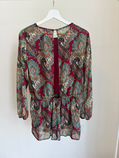 Paisley Print Long Sleeve Blouse / Playsuit Style Top