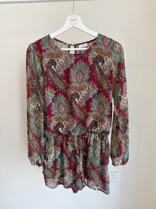 Paisley Print Long Sleeve Blouse / Playsuit Style Top