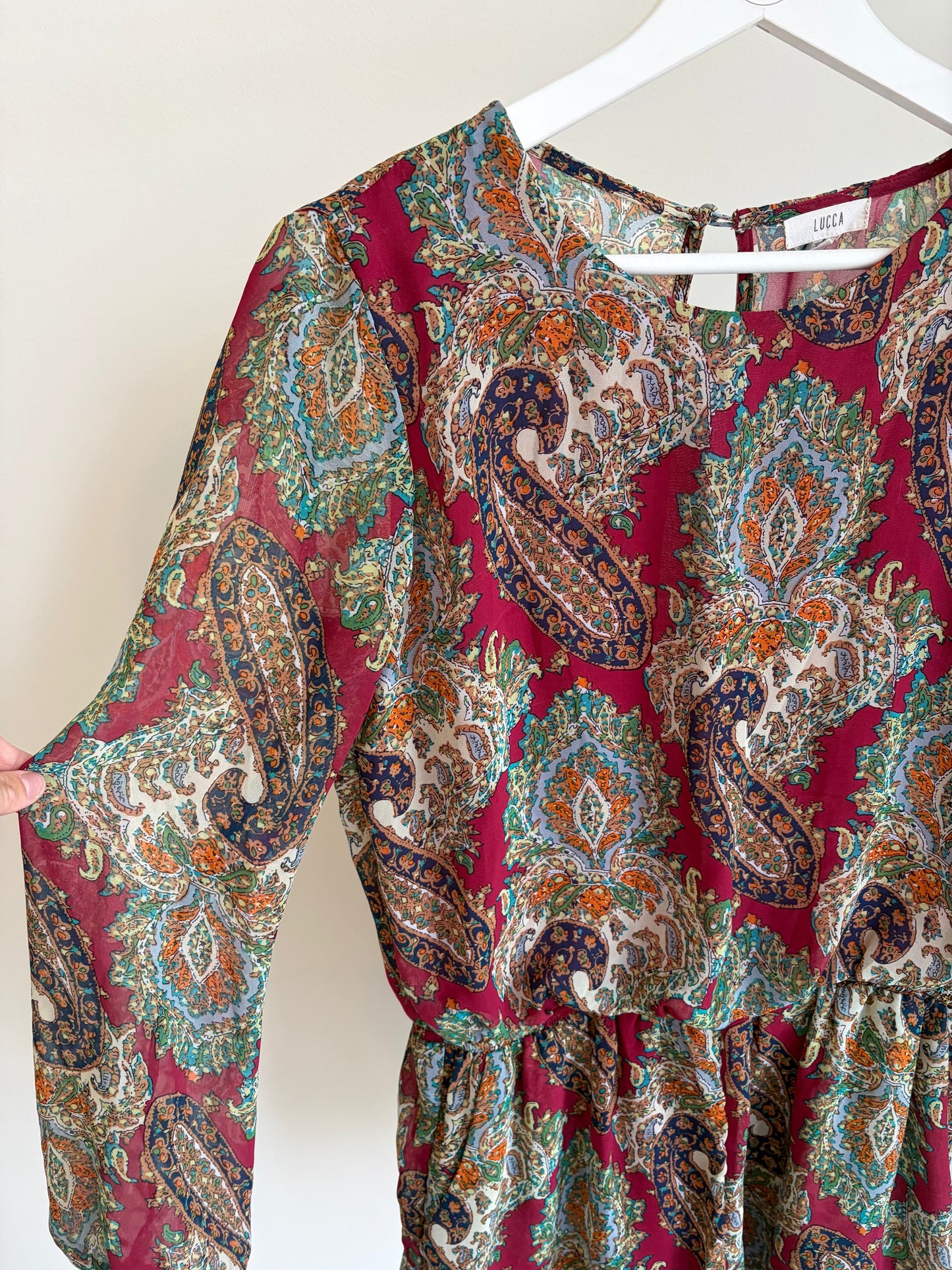 Paisley Print Long Sleeve Blouse / Playsuit Style Top