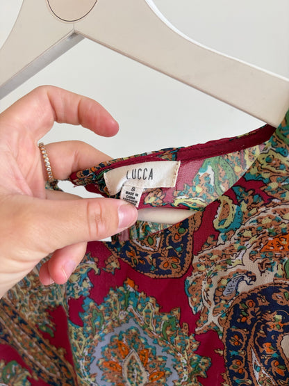 Paisley Print Long Sleeve Blouse / Playsuit Style Top