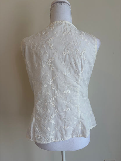 White Embroidered Tie-Front Top