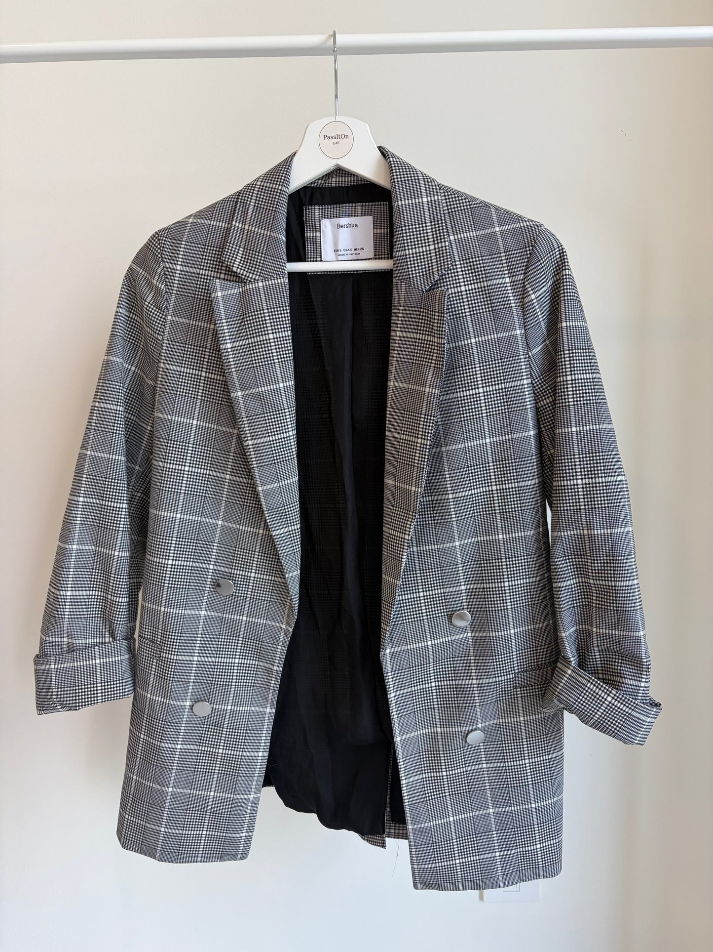 Grey Check Double-Breasted Blazer – Bershka