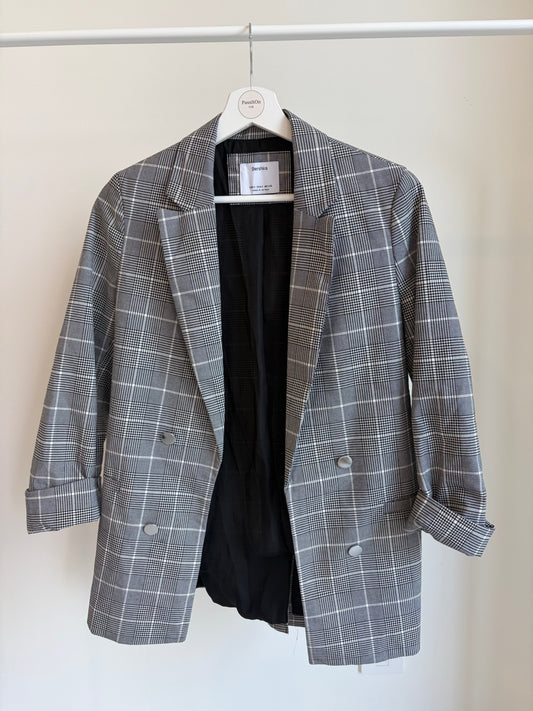 Grey Check Double-Breasted Blazer – Bershka