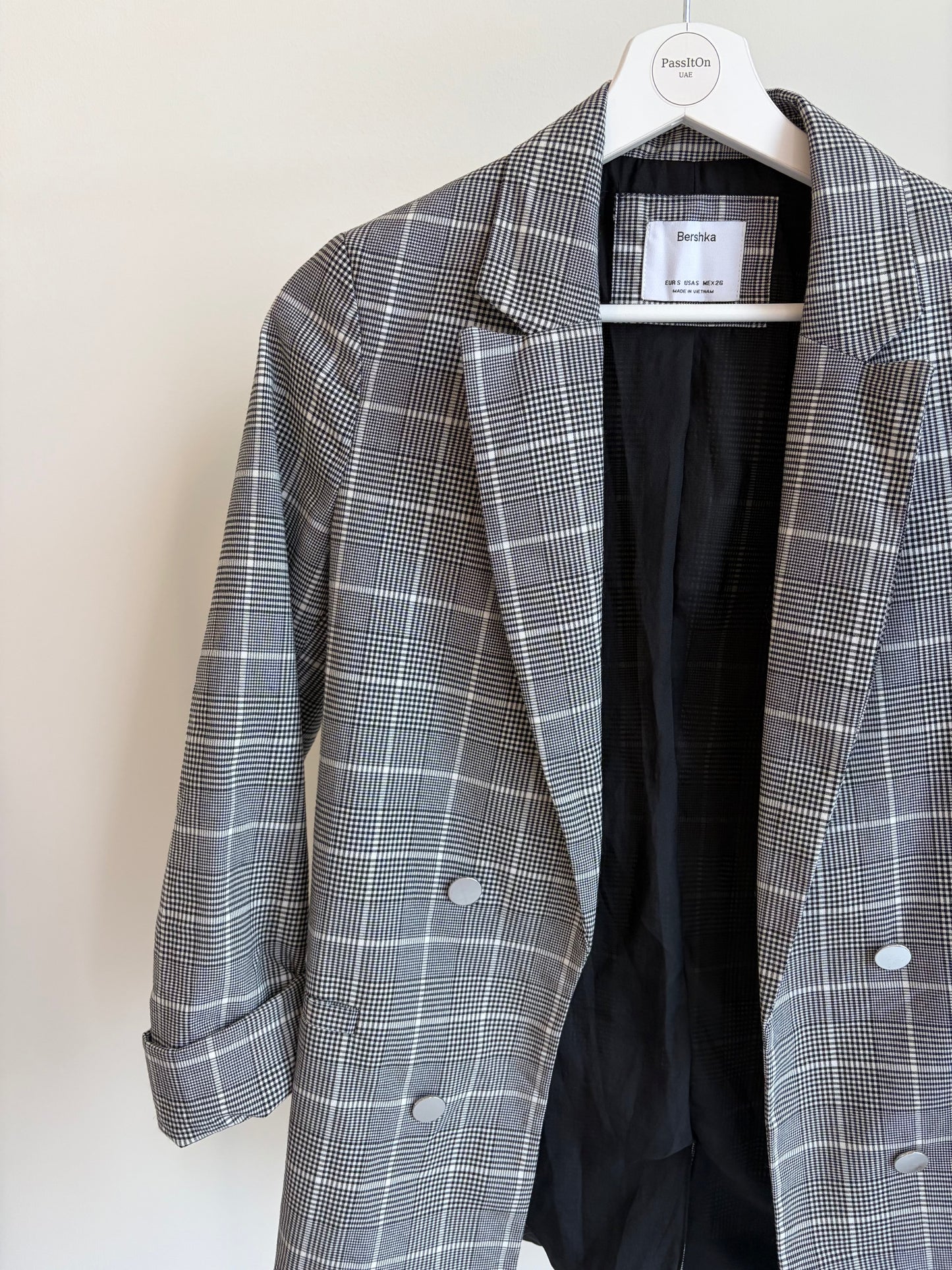 Grey Check Double-Breasted Blazer – Bershka